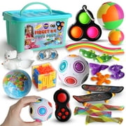 Sensory Fidget Toys Set for Kids Adults, FunKidz Fidget Pack Box for Girls Boys Stress Relief and Anti-Anxiety Tools Bundle with Simple Dimple Mochi Squishy in Plastic Storage Box