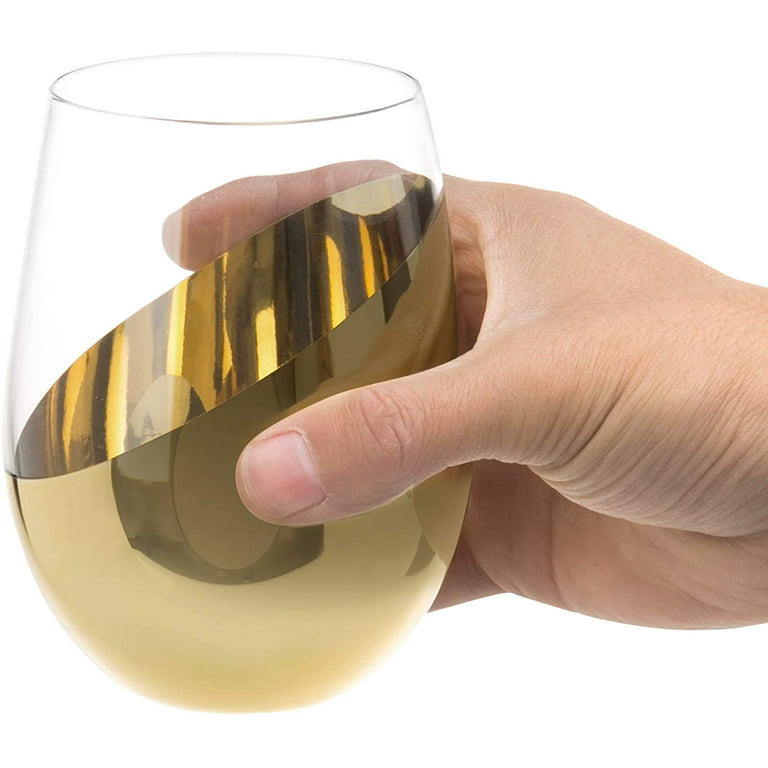 MyGift Modern Brass Stemless Wine Glasses, Set of 4 