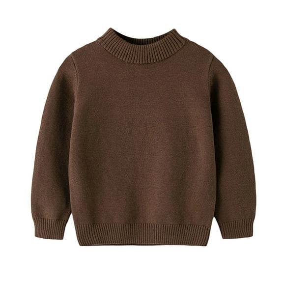 LYHaoo Boys and Girls' Uniform Cotton Crew-Neck Sweaters Long Sleeve Pullover Knit Sweaters 5-6 Years(Brown)