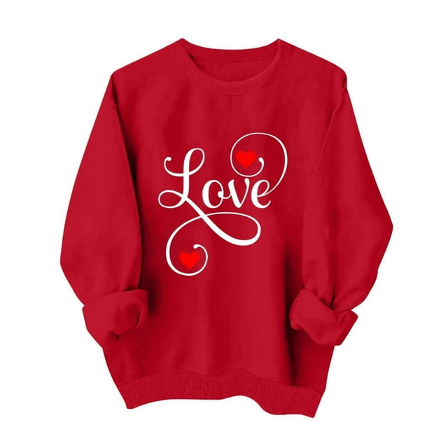 Chandail en Molleton de la Saint-Valentin pour Femmes Rouge Imprimé Mignon Chandail en Molleton Décontracté Motif Cœur Chandail