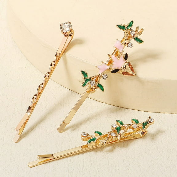 Raindrops 3pcs Rhinestones Hairpin Delicate Bobby Pin Side Clip Hair Barrettes for Women