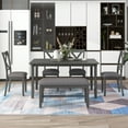thumbnail image 5 of 6-Piece Dining Table Set with 4 Upholstered Chairs, 1 Table and a Bench, for Playroom, Living Room, Home Bar, and Kitchen, Whitewash, Gray, 5 of 10