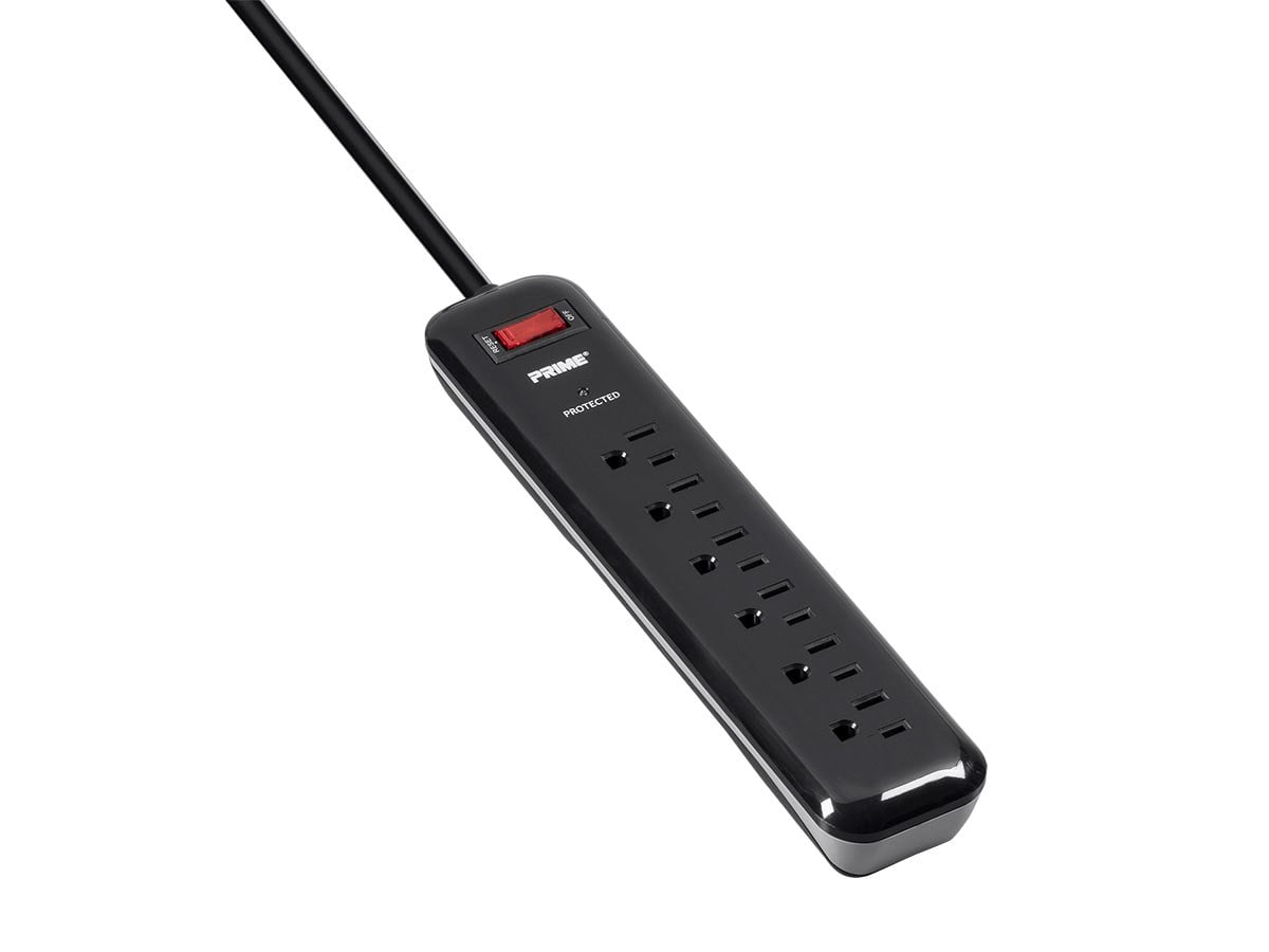 Prime PB802225 6 Outlet Black 1000J Surge Protector W/4' Cord