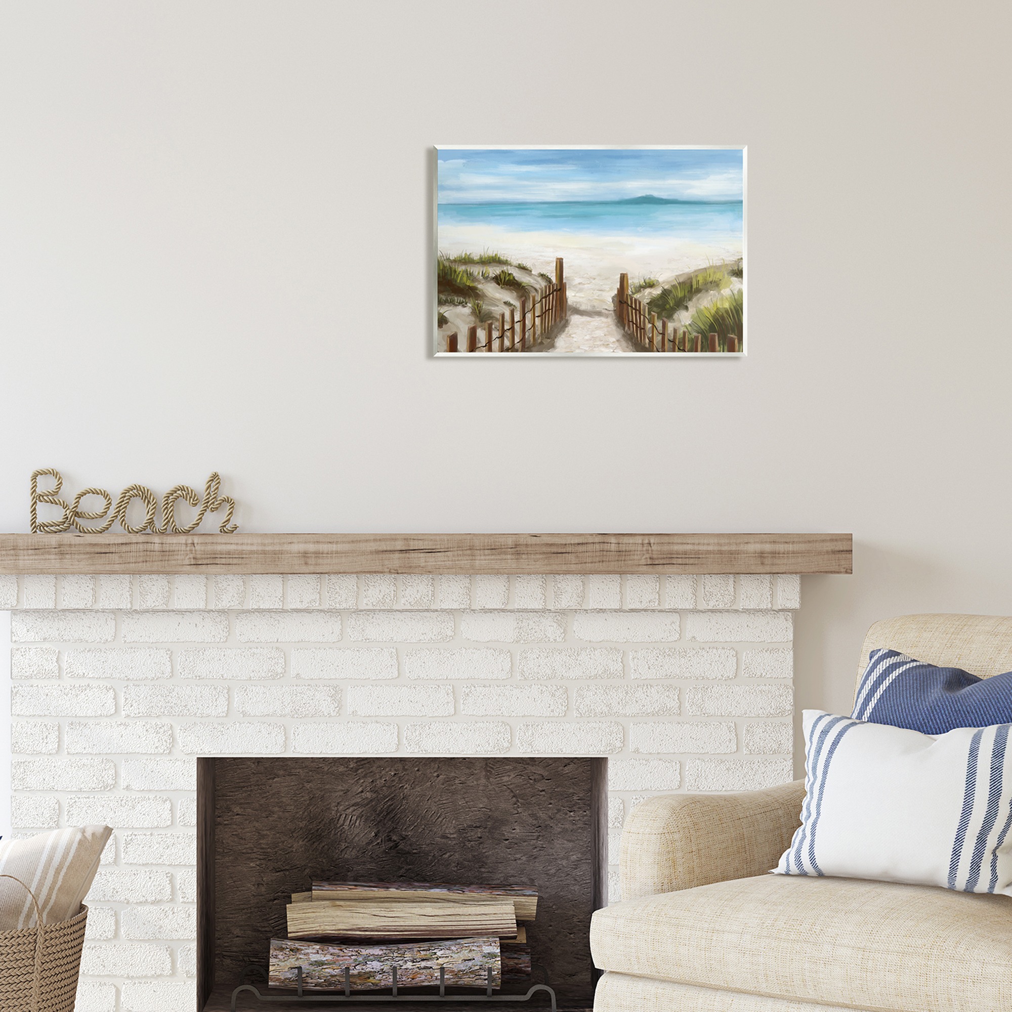 Stupell Industries Beach Pathway to Shore Nature Painting Unframed Art Print Wall Art, 19 x 13