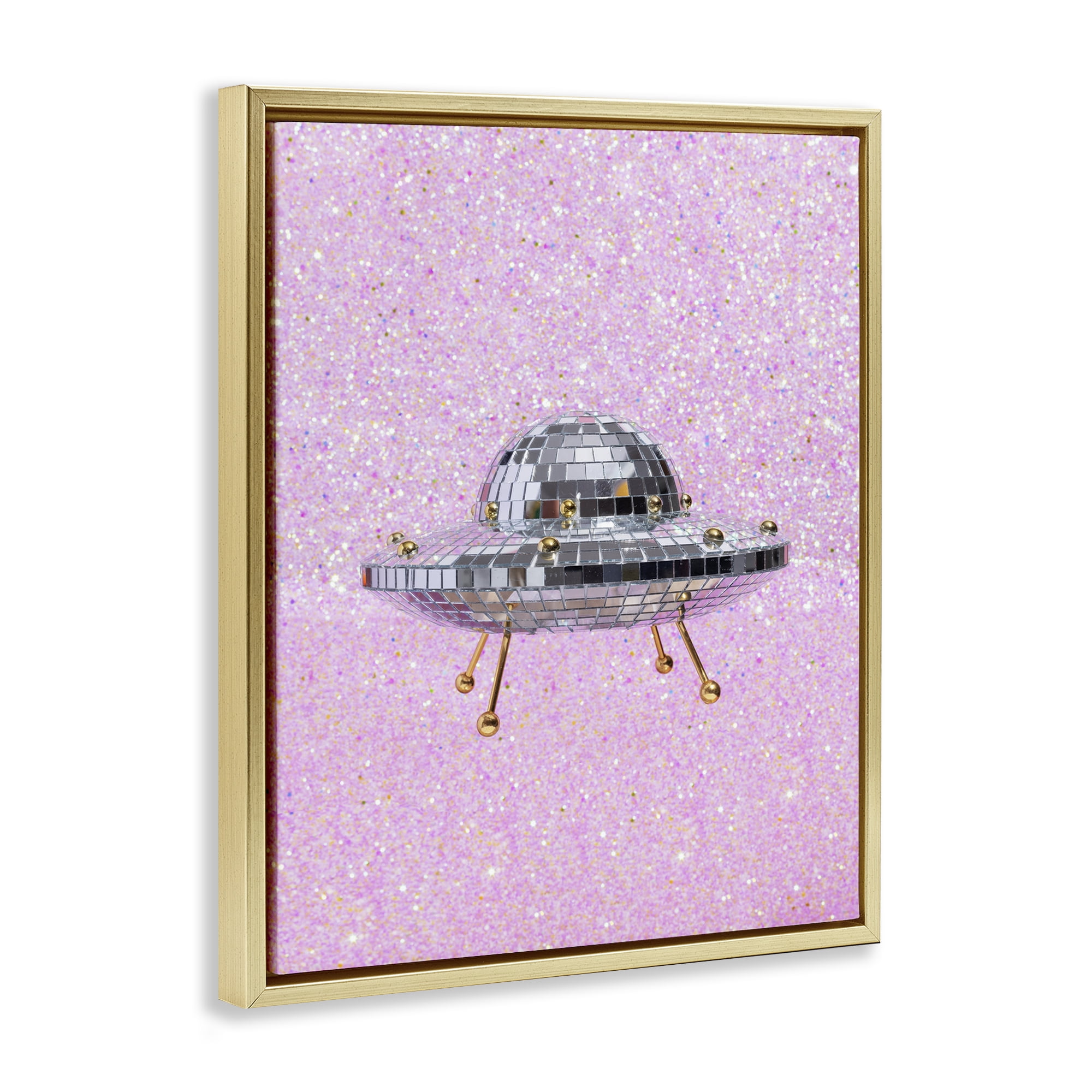 Stupell Industries Disco Patterned UFO Performing Arts Painting Gold Floater Framed Art Print Wall Art, 17 x 21