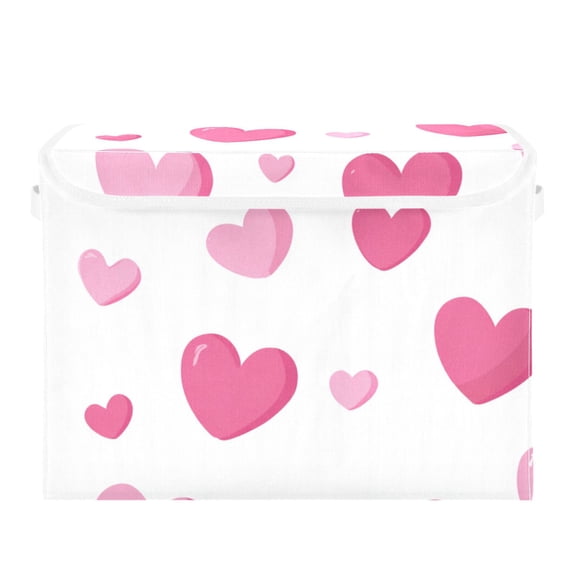 Pink Hearts Valentine Foldable Storage Bin with Lid and Handle Collapsible Storage Box 16.5 x 12.6 x 11.8 inches