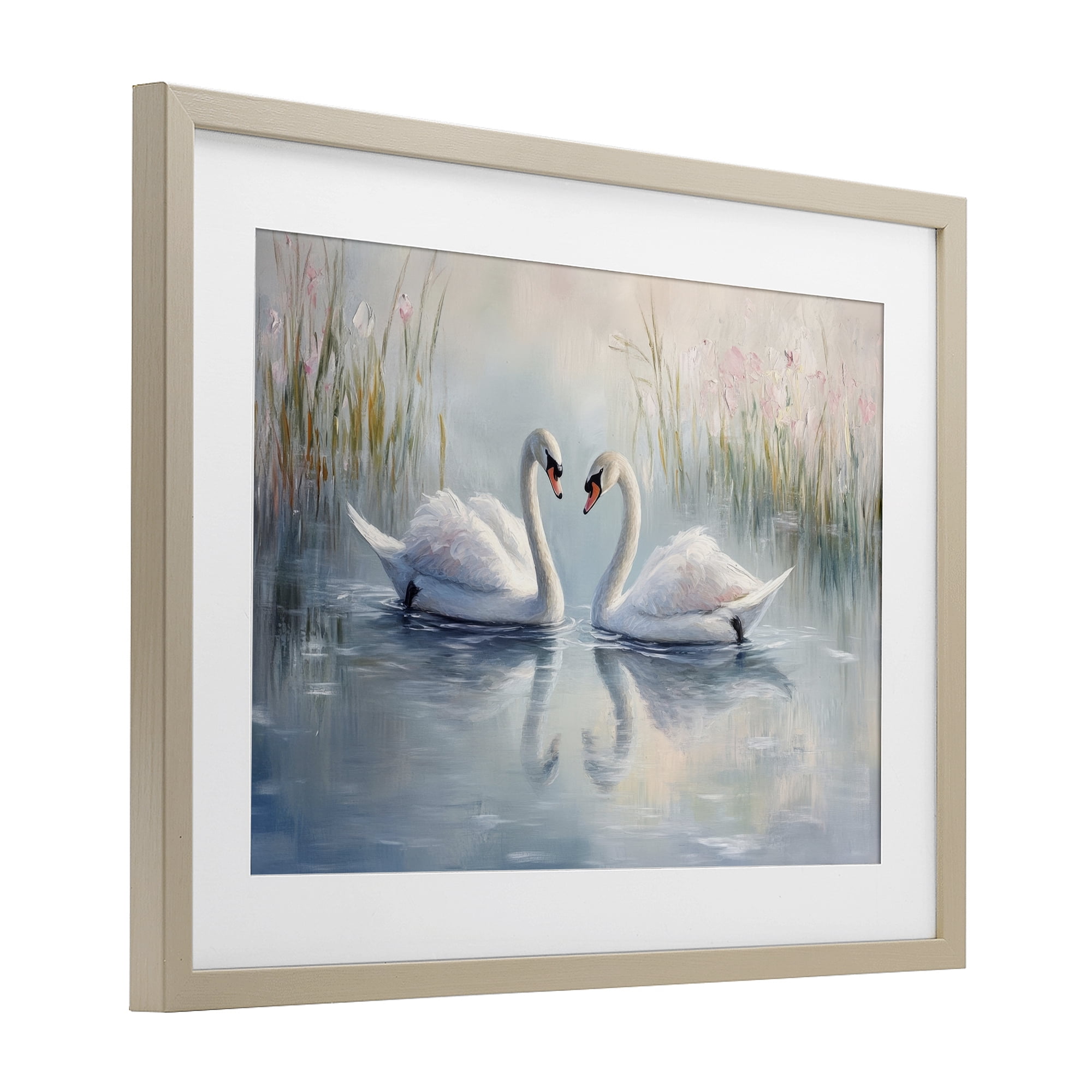 Stupell Industries Simple Swan Reflections Birch Framed Print Under Glass, design by Petal Prints Design