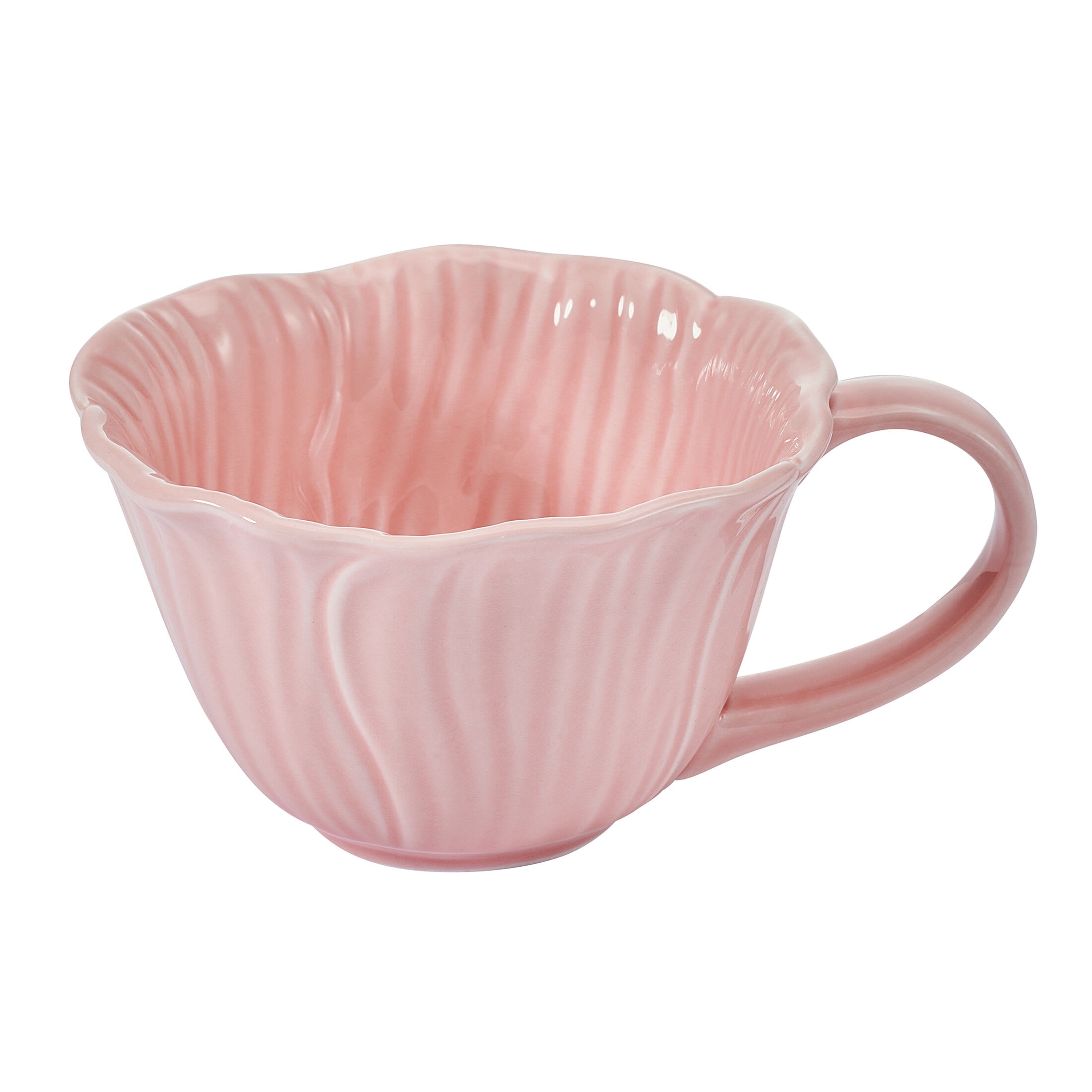 Beautiful by Drew Barrymore Embossed Flower Stoneware 9 fl oz Mug Set, 2 Piece, Pink