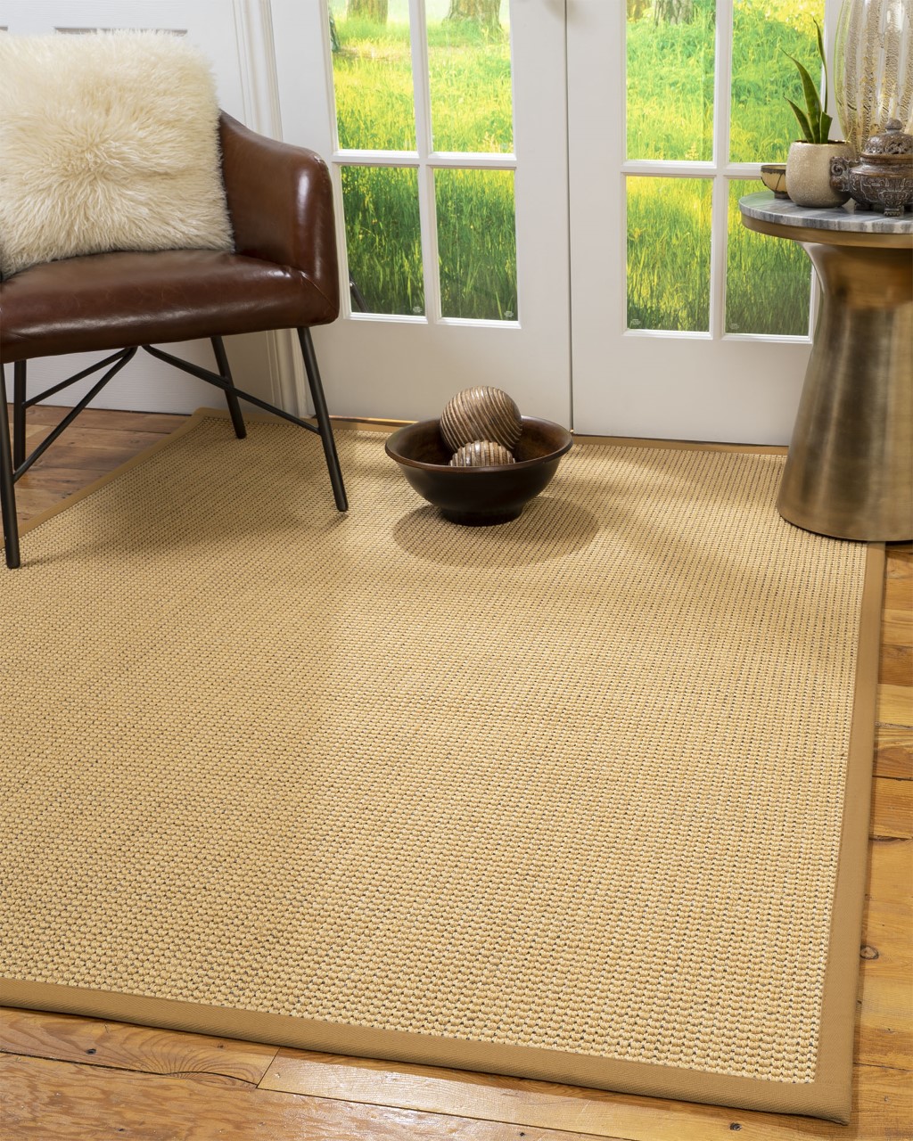 Natural Area Rugs Dubai Custom Sisal Rug, 8' x 10', Oval Khaki Border