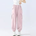 thumbnail image 2 of Girls Cargo Parachute Pants Y2K Kids Lightweight Ice Silk Pants with Pockets Trendy Jogger Trousers 5-14 Years, 2 of 5