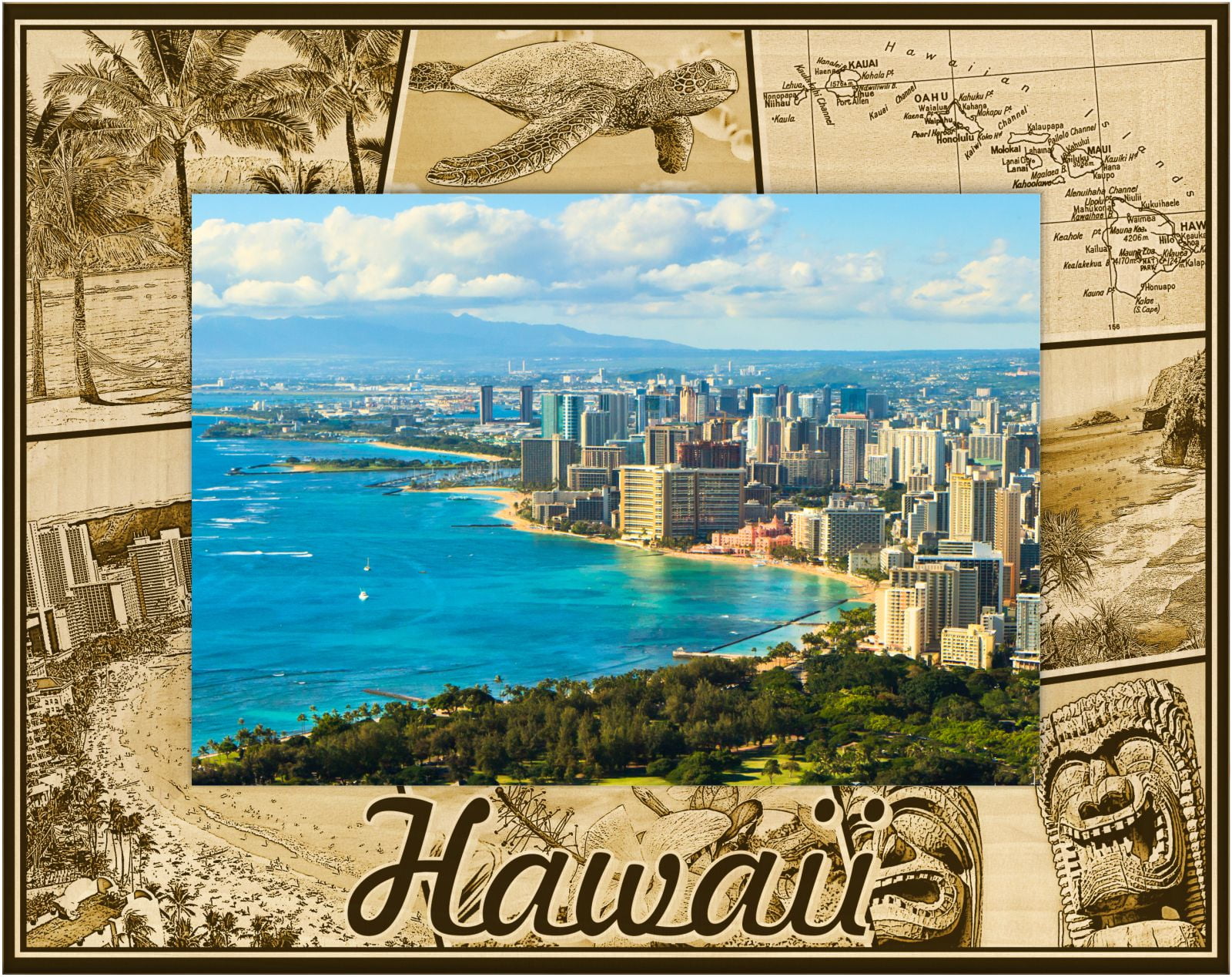 Hawaii Laser Engraved Wood Picture Frame (4 x 6)