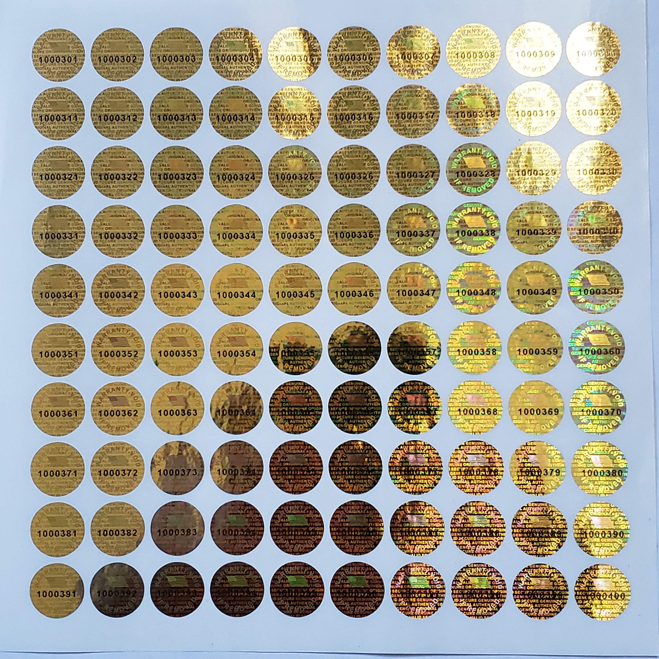 Golden Color 14 MM 0.53 inch Round with Serial Number Hologram Labels Tamper Evident Stickers Security Void Seals Labels - Dealimax Brand 1000