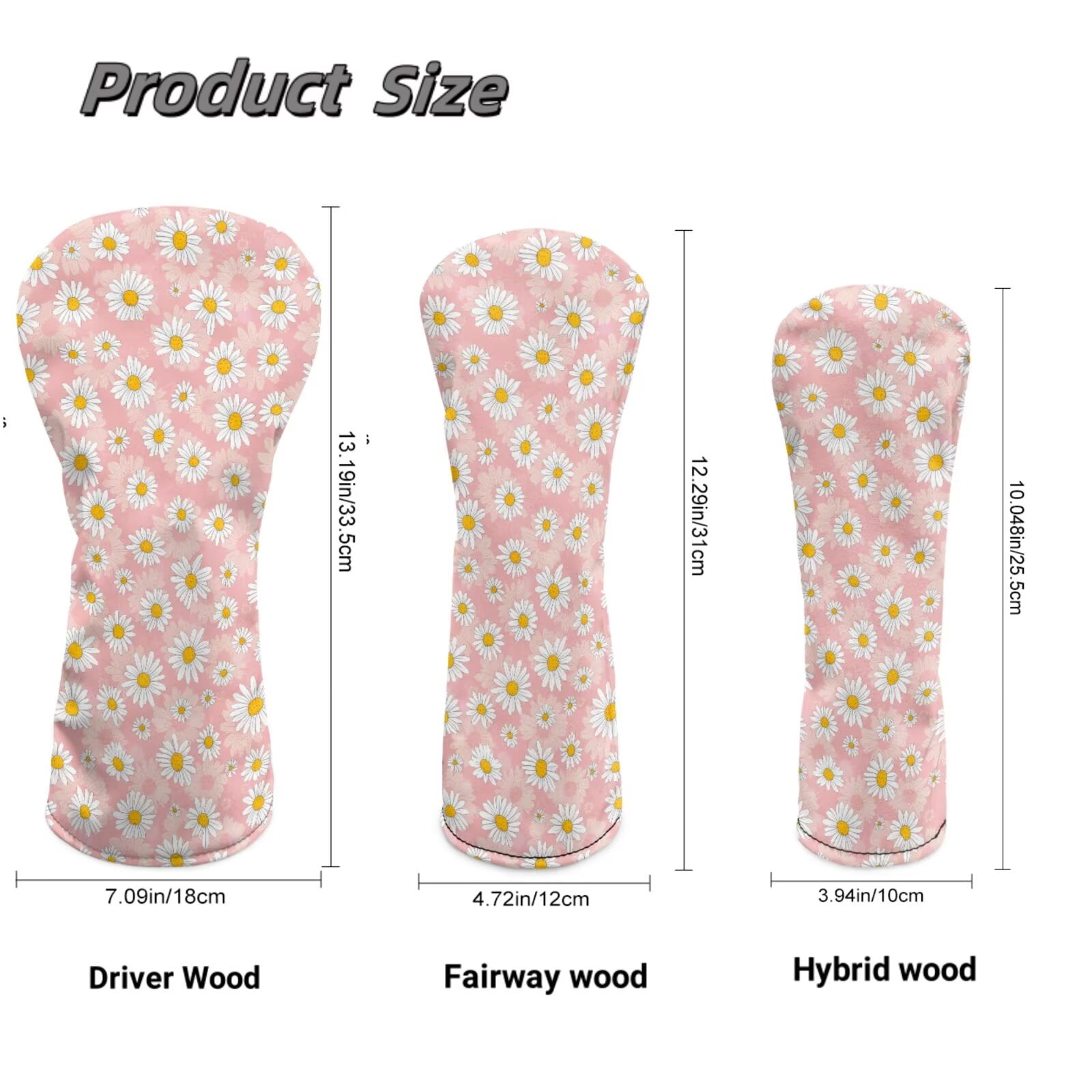 Uorisanigo Golf Club Head Cover, Premium Pink Daisy Golf Head Covers, PU Leather Driver Headcover, Stain-Resistant Hybrid Headcover, Fairway Wood Headcovers, Set of 3