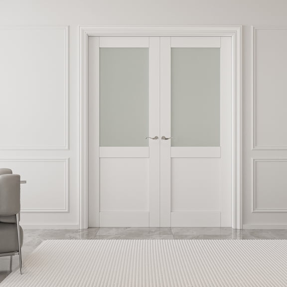 48" X 80" French Doors Half Glass Prefinish Interior Pantry Door Solid Core Double Door With Hardware Kit / Handles