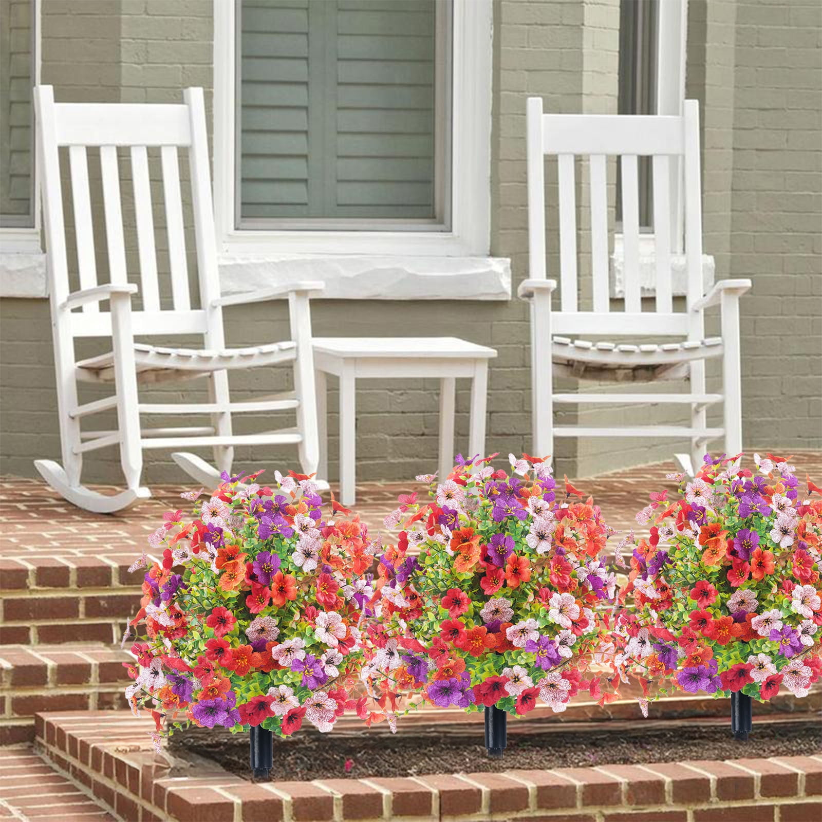Gumesh Spring Mixed Violet Ground Flower Arrangement – Artificial Flowers with Stakes for Outdoor Wedding Aisle, Garden Pathway, Patio Containers, Seasonal Home Decor
