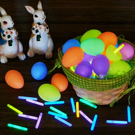 JOYIN 72 Pcs Easter Eggs with Mini Glow Sticks for Kids Glow-In-The-Dark, Easter Basket Stuffers Fillers Gift, Easter Theme Hunt Game Party Favors Decorations Supplies, Classroom Prizes