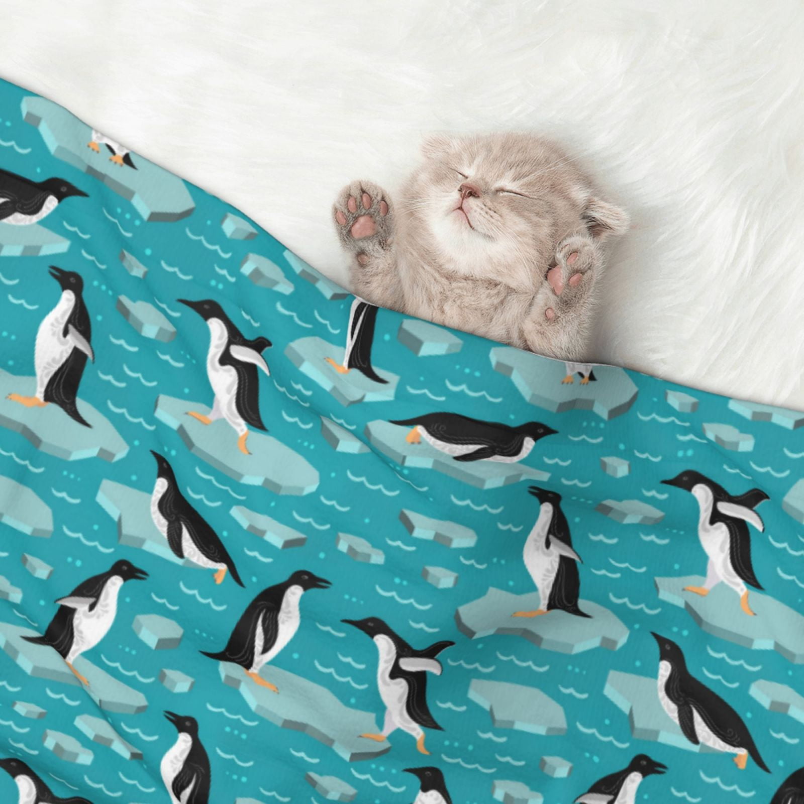 Naloa Penguins On The Ice In The Sea Dog Blanket, 3 Sizes Cat Blanket for Indoor Cats Large Medium Small Dog Gifts-Small