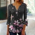 thumbnail image 2 of QATAINLAV Floral Tops for Women Summer Casual 3/4 Sleeve Boho Blouses Loose Fit Button V Neck Tunic Shirts Pleated Flare Sleeve Tshirts Pink S, 2 of 6