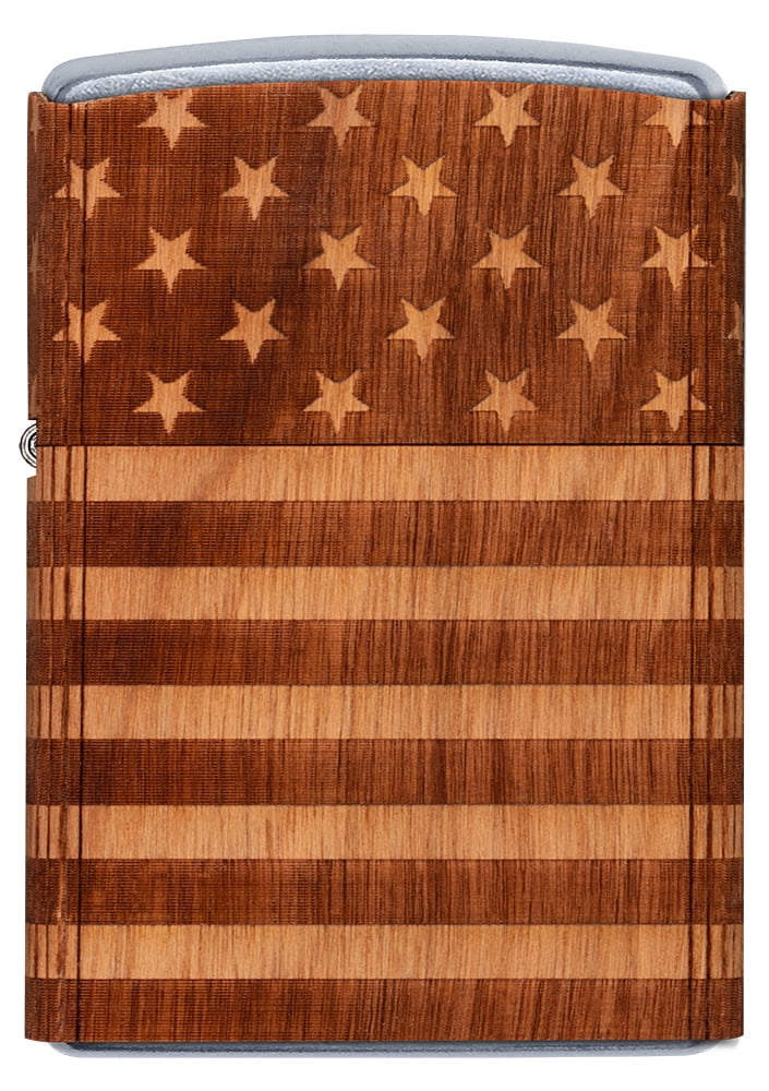 Zippo Woodchuck USA American Flag Wrap Street Chrome Pocket Lighter