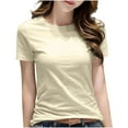 thumbnail image 2 of HOMBOM Women Blouses Dressy Spring Plain Beige Cotton Basic Crew Neck Short Sleeve T-shirt 5XL, 2 of 4