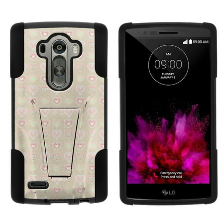 LG G4 H815 STRIKE IMPACT Dual Layer Shock Absorbing Case with Built-In Kickstand - Kiwi Hearts