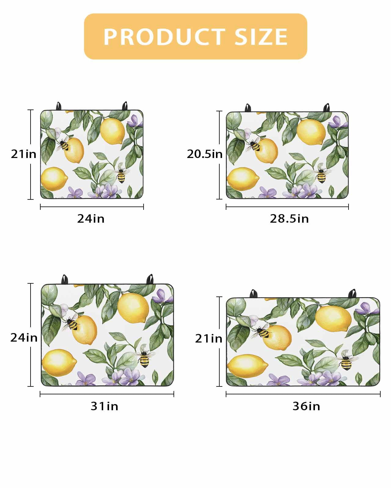 nqOlkjepod Large Induction Cooktop Protector Mat 24"x21", Lemon Stove Top Covers for Electric Stove, Summer Bee Farmhouse Green Leaf Purple Flower Stove Burner Cover Mats, Glass Top Stove Cover