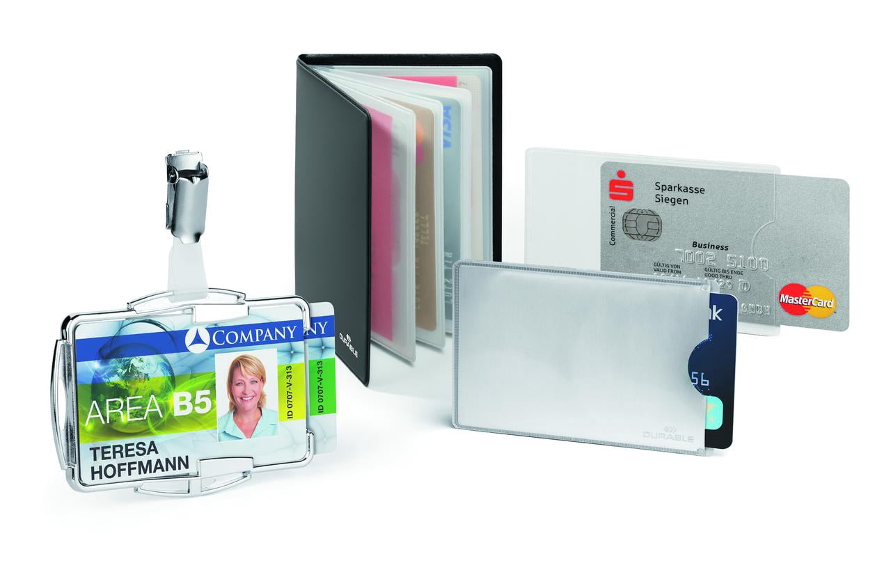 DURABLE RFID Secure Badge Holder for Two Cards, Silver, Pack of 10 (890223)