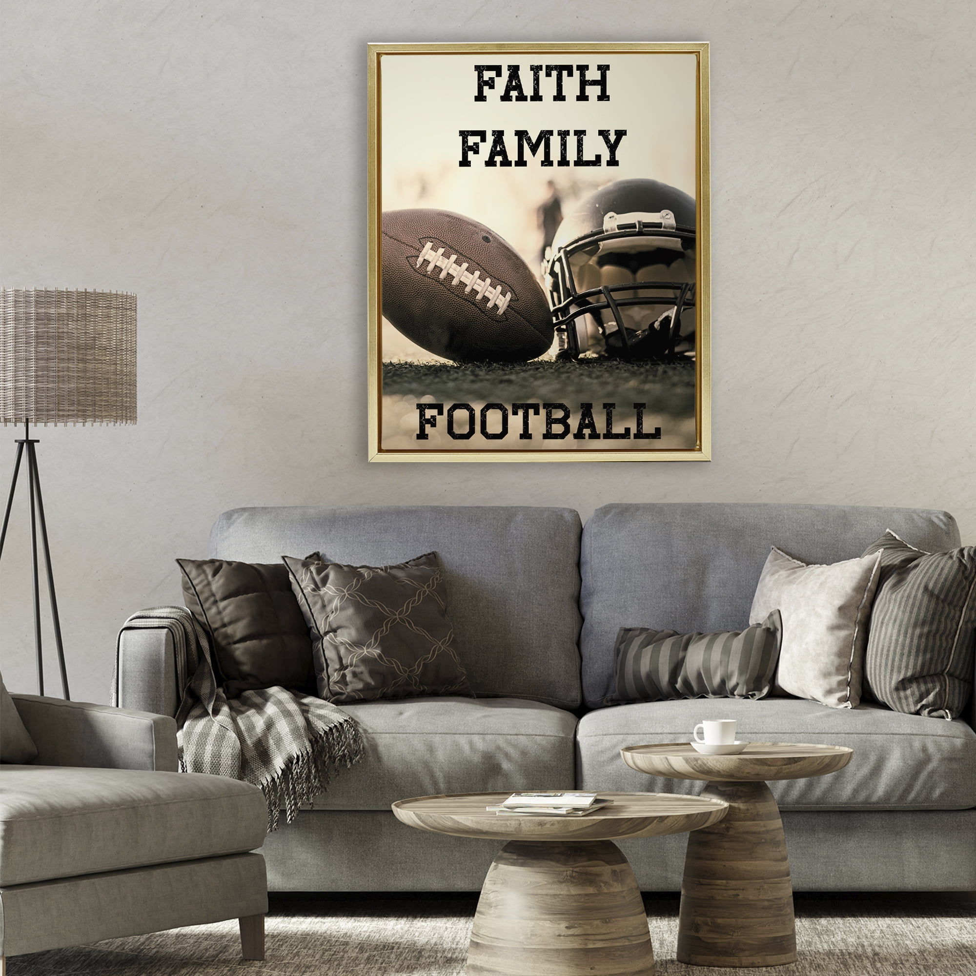 Stupell Industries Faith Family Football Gold Framed Floater Canvas Wall Art, design by Jesse Keith