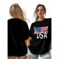 thumbnail image 7 of Women's T-Shirt Independence Day Patriotic USA Flag Short Sleeve Casual Tee Classic Crew Neck T Shirt for Women Black, L, 7 of 7