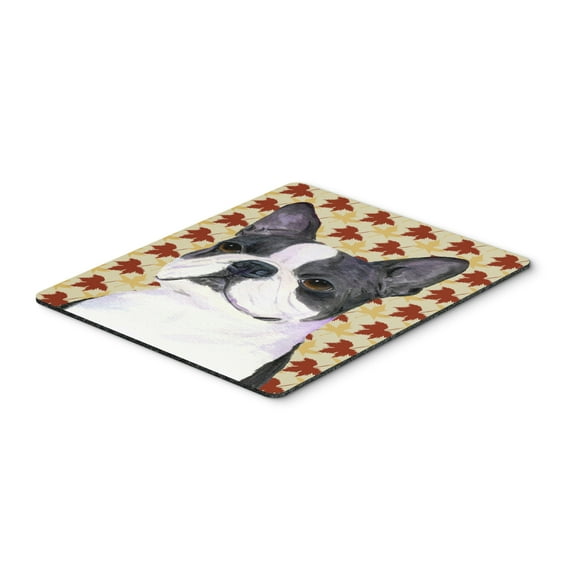"Boston Terrier Fall Leaves Portrait Mouse Pad Hot Pad or Trivet"