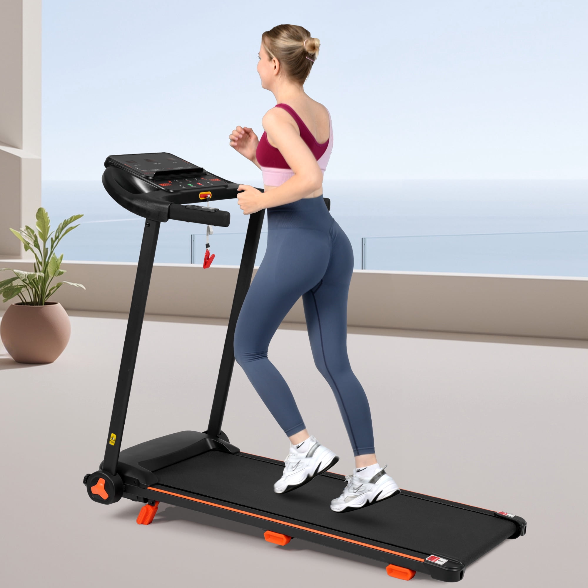 Ambifirner 2.5HP Quiet Foldable Treadmill - 300LBS Capacity, 7.5MPH Speed with 5% Incline, Heart Rate Monitor & USB Charging, 6 Shock-Absorbing Design for Home Gym