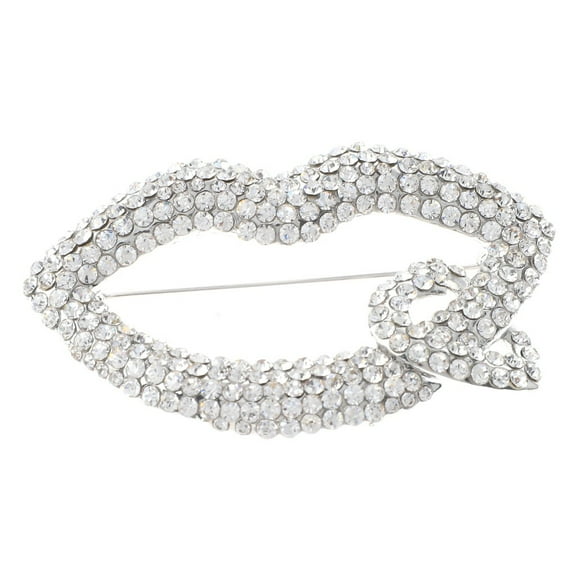 Large Crystal Lip & Heart Brooch