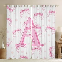 jejeloiu Letter A Monogrammed Black Out Curtains,Cute Bow Flower Curtains Pack of 2 (42x63 Each),Pink White Bowtie Bedroom Curtains For Child,Microfiber Room Decorative