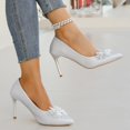 thumbnail image 5 of SCHUHLAND Elegant Bowknot Glitter Pumps for Women, Pointed Toe Super High Thin Heel Wedding Shoes, Silver/Pink, Sizes 34-40, 5 of 16