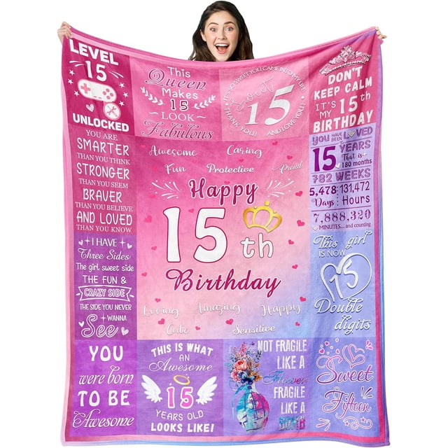 LHSHID 15 Year Old Boys Gifts for Birthday Blanket 15th Birthday Gifts for Boys Gifts for 15 Year Old Boys Quinceanera Gifts 15th Birthday Decorations for Teen Girls Boys Throw Blanket 30"x40"