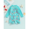 thumbnail image 4 of Suealasg Baby Boys Summer One Piece Swimsuits Long Sleeve Shark Print Zipper Rash Guard Swimwear Infant Boys Romper Beach Bathing Suit, 4 of 9