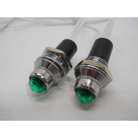 (2) Mini Classic Car Truck Dash Switch Indicator Pilot Lights / Green Lights