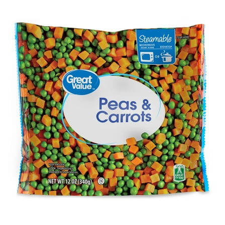 Great Value Peas & Carrots, Steamable Bag, 12 oz, Gluten-Free (Frozen)