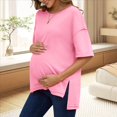thumbnail image 4 of Camiseta Holgada de Algodón de Color Liso con Cuello Redondo y Aberturas Laterales, Color Rosa , Talla L, 4 of 6