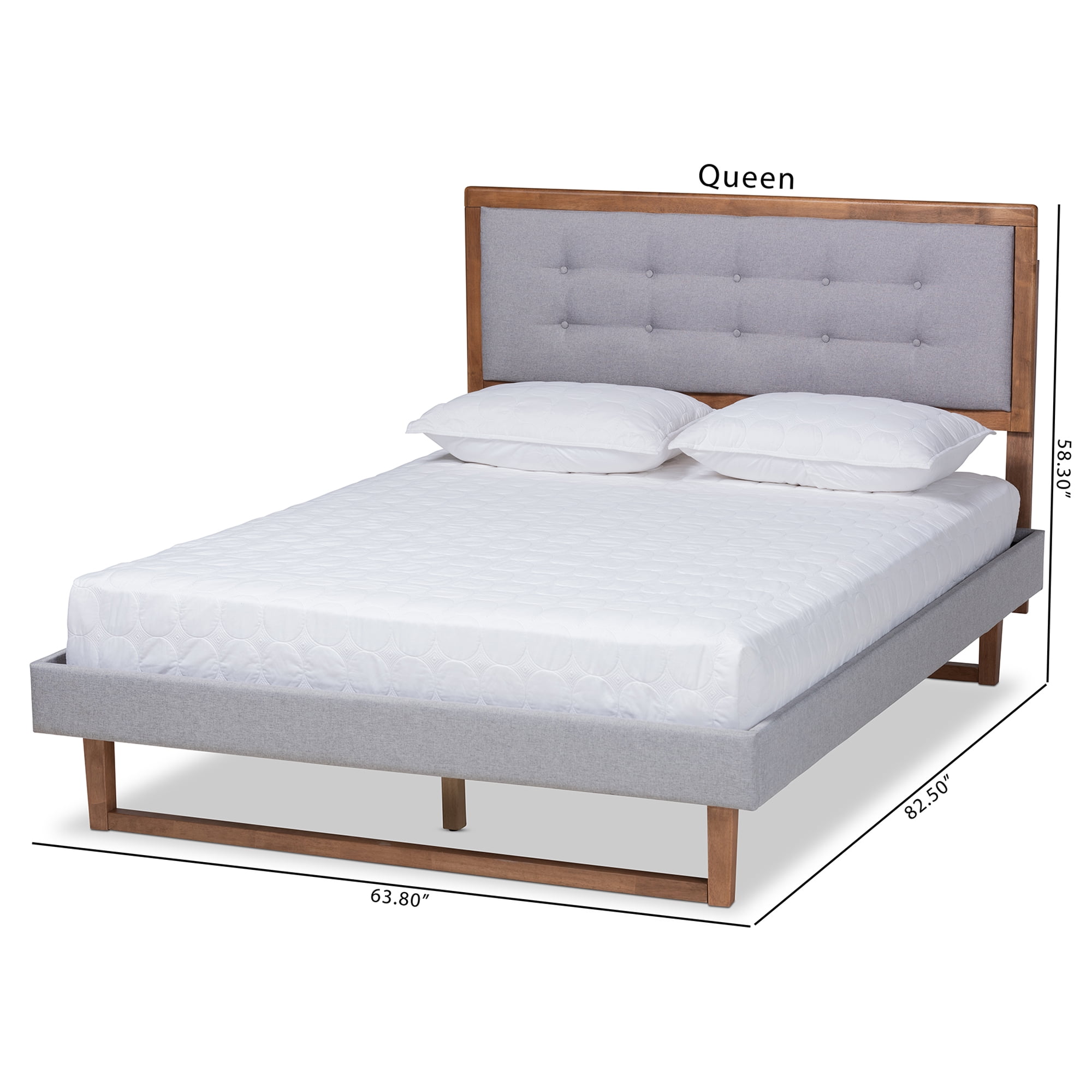 Baxton Studio Livinia Modern Transitional Light Grey Fabric Upholstered and Ash Walnut Brown Finished Wood Queen Size Platform Bed