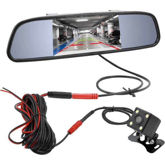 4.3 Inch TFT LCD Car Mirror Monito Rear View Reverse Backup Car LED Camera for Cars,Trucks,Pickups,Suvs,RV,Bus Vehicle Video Parking System Easy Install