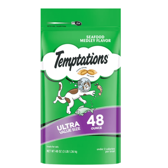Temptations Classic Seafood Medley Flavor Crunchy and Soft Cat Treats, 48 oz.