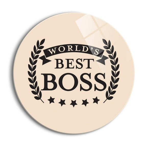 World's Best Boss Rosey Sand Stars 24 inch Glass Round Wall Hanging Sign