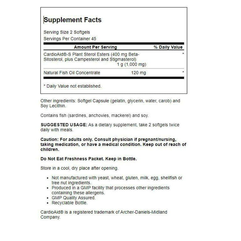 NOW Supplements Beta Sitosterol Plant Sterols with CardioAid S Plant Sterol Esters 90 Softgels