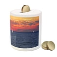 thumbnail image 3 of Sailboat Piggy Bank, Sailboat Sailing on a Calm Evening Setting Sun Colored Sky Scenery, Ceramic Coin Bank Money Box for Cash Saving, 3.6" X 3.2", Dark Blue Orange White, by Ambesonne, 3 of 4