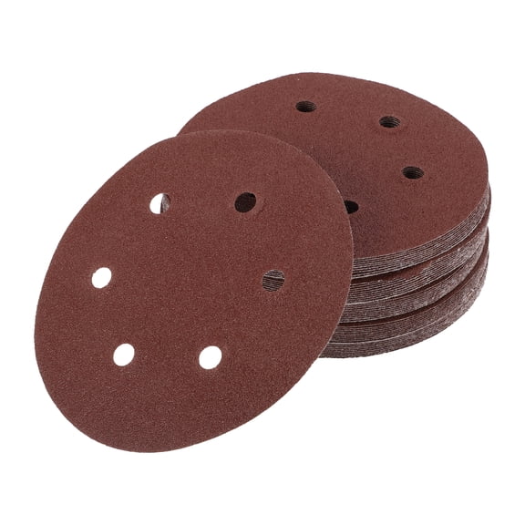 Unique Bargains 50 Pcs 6inch 6 Hole 80 Grit Universal Sanding Discs - Round Hook and Loop Sandpaper - White Paper Red