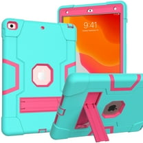 ELEHOLD Rugged Hybrid Case for iPad 9th/8th/7th 10.2"  2021/2020/2019, Tri-Layers Hard PC Soft Silicone Hidden Kickstand Anti-Scratch Shockproof Heavy Duty Case for Kids Men Women,Mint Rose