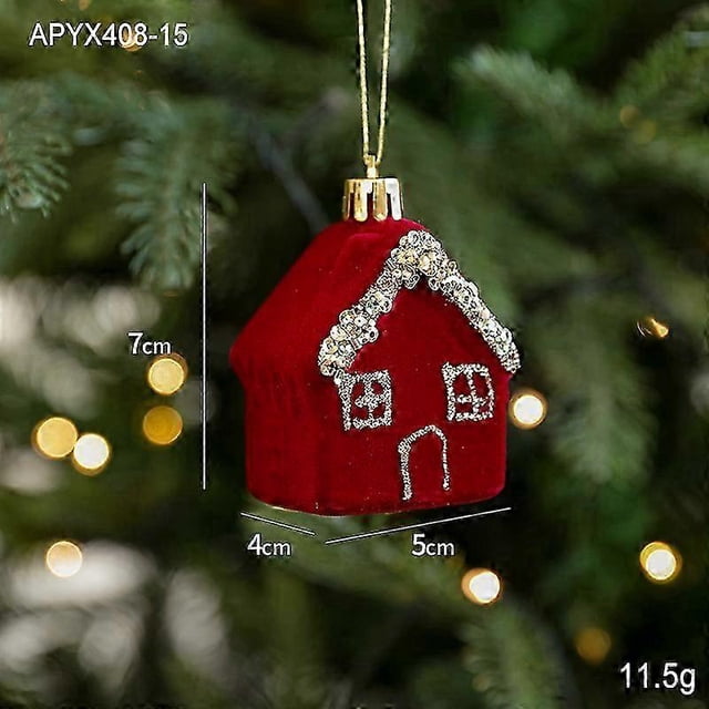 Nordic light luxury flocking Christmas pendants for Christmas decorations snowflake pendants Christmas dress up supplies red flocking house