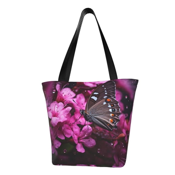Sikiie Pink Blossoms Butterfly Shoulder Bag Casual Hobo Crossbody Tote Bag for Women and Men Large Purse Messenger Bag Travel Work