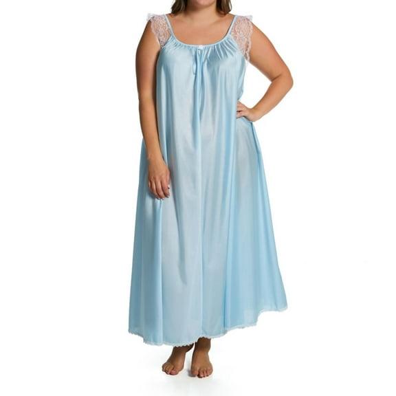 Women's Amanda Rich 105-SHX Plus Lace Cap Ankle Length Gown (Blue 2X)